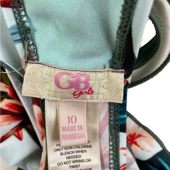 GB Girls Hawaiian Flounce Bandeau Floral Bikini Top Blue Multicolor GIRLS 10 - Picture 6 of 11